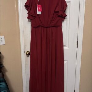 Elegant Red Ruffle Sleeve Dress